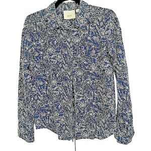 Maeve 2 Anthropologie Women's Button Down Shirt Blue White Floral Size‎ 2 NWOT